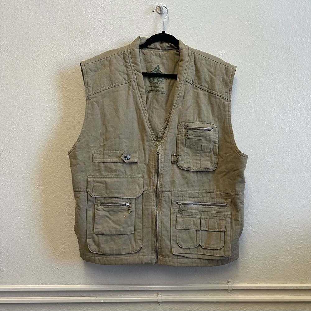 VTG mens StJohns Bay Hunting Vest Size XL Rugged Canvas Fishing Outdoors Wear